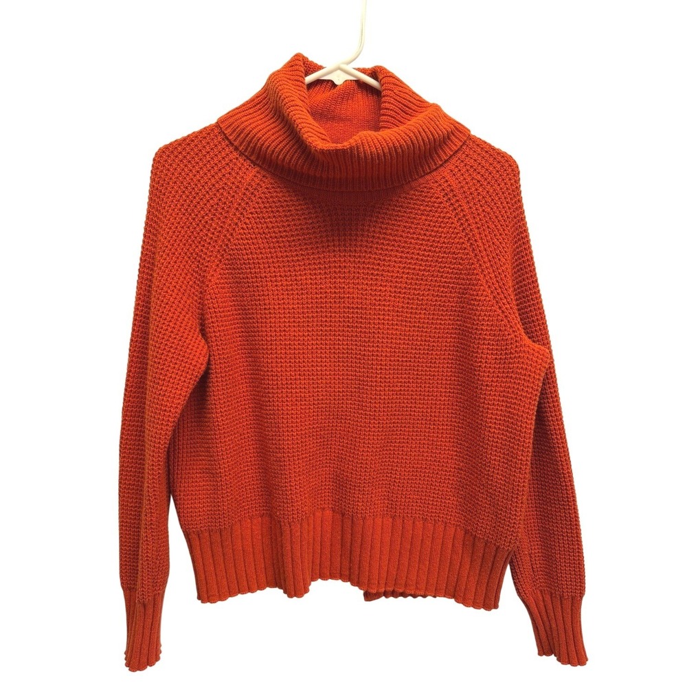 Madewell Waffle Knit Crossover Back Turtleneck Sweater Rust XS Cotton Wool